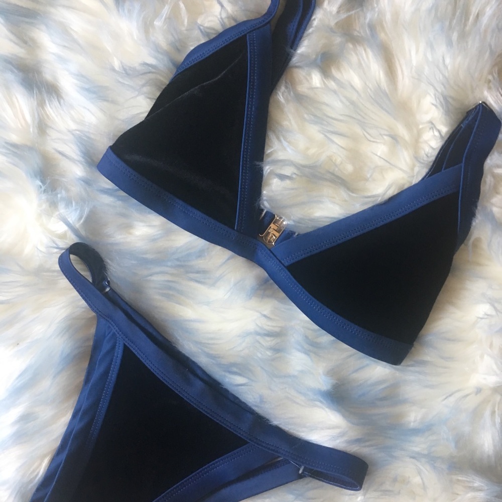 Blue faux velvet bikini!